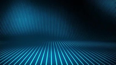 3d animasyon, soyut siyah arkaplan ve mavi neon çizgiler yukarı gider