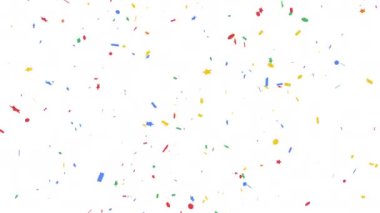 Beyaz arka planda renkli konfeti partisi patlamaları, 4K karşılama animasyonu