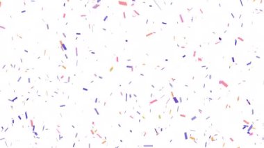 Beyaz arka planda renkli konfeti partisi patlamaları, 4K selamlama döngüsü animasyonu