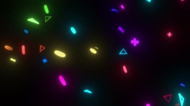 Renkli 3d elementleri şekillendirir üçgen torüsler siyah arkaplanda dönen çaprazlar. 4K soyut canlandırma