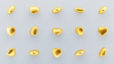 Rastgele dönen altın 3D kalp deseni. Sevgililer Günü için aşk konsepti. Hafif arkaplan. 4k döngülü animasyon.