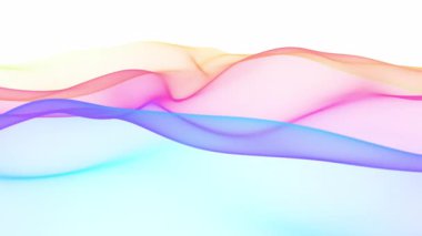 Ses kaydının 3 boyutlu renkli görselleştirmesi. Beyaz arkaplanda 4K döngü dalgalı soyut canlandırma