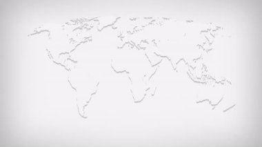 Gri, uzun gölgeli dünya haritası, 4K bilgi animasyonu