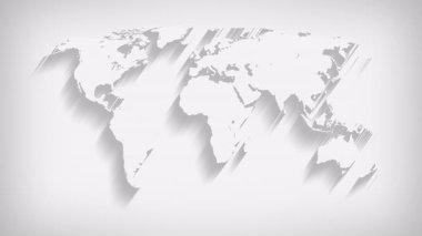 Hareket eden gri tonlu uzun gölgeli dünya haritası, 4K bilgi animasyonu