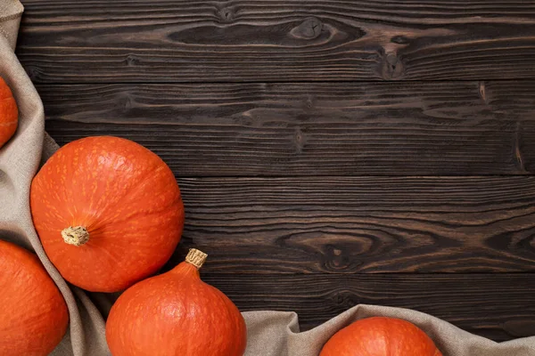 Vintage Wooden Background Harvest Hokkaido Pumpkins Red Kuri Squash — Stock Photo, Image