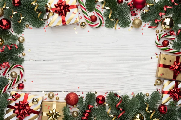 Moldura Natal Fundo Branco Com Decorações Natal — Fotografia de Stock