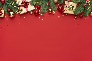 Kırmızı Noel ya da Sınır Dekorasyonlu Yeni Yıl Arkaplanı