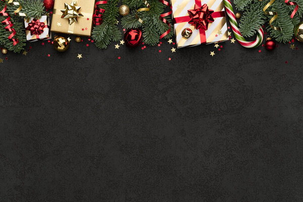 Christmas Ornament Border Black Background — Stock Photo, Image