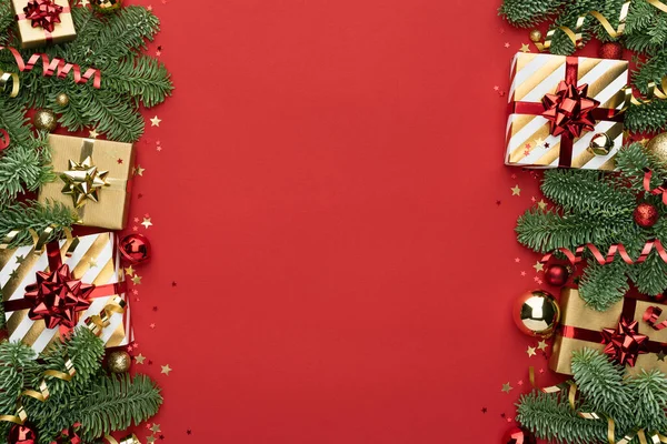 Decoração Natal Ano Novo Fronteira Fundo Vermelho Imagens De Bancos De Imagens Sem Royalties