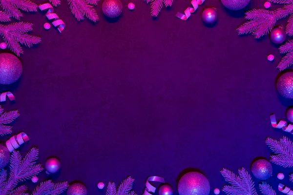 Christmas New Year Frame Neon Background Stock Picture