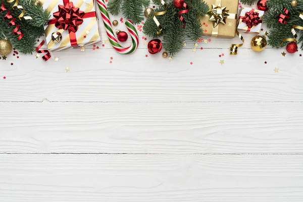 Fundo Natal Com Ornamento Fronteira Branco — Fotografia de Stock