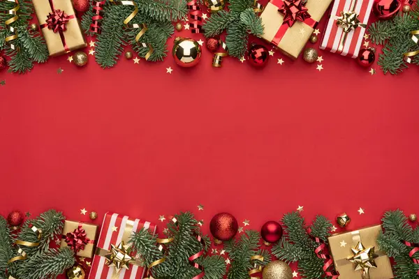 Fundo Natal Com Dupla Fronteira Lateral Vermelho — Fotografia de Stock