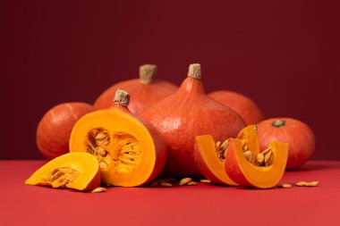 Hokkaido Kabakları 'nın hasadı, Kızıl Arkaplan' da Tek Kesikle Kırmızı Kuri ya da Uchiki Kuri olarak da bilinir.