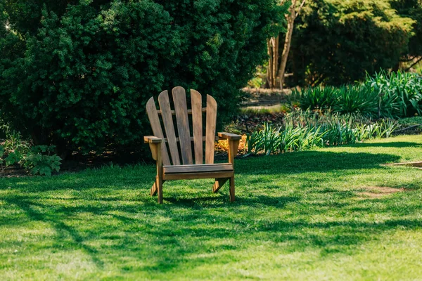 One Wooden Armchair Green Lawn Garder Wroclaw Poland — Stock Photo, Image
