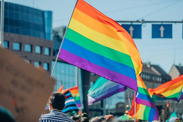 Lgbt Flag Holds Rights Pride Wroclaw Poland — Stock Photo, Image