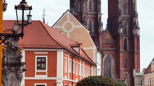 View Cathedral John Baptist Wroclaw Poland — Stock Video