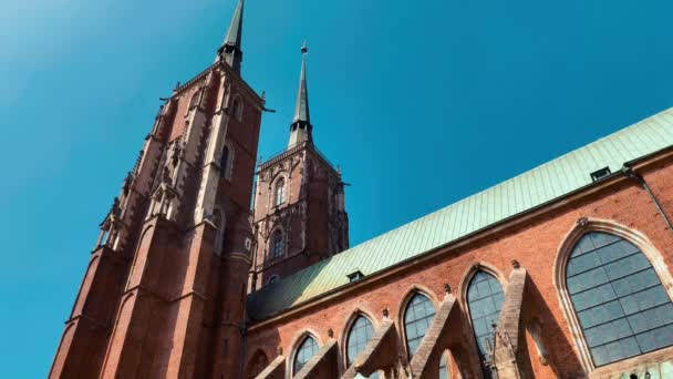 View Cathedral John Baptist Wroclaw Poland — Stock Video