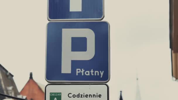 Segnale Stradale Parcheggio Pagamento Breslavia Polonia — Video Stock