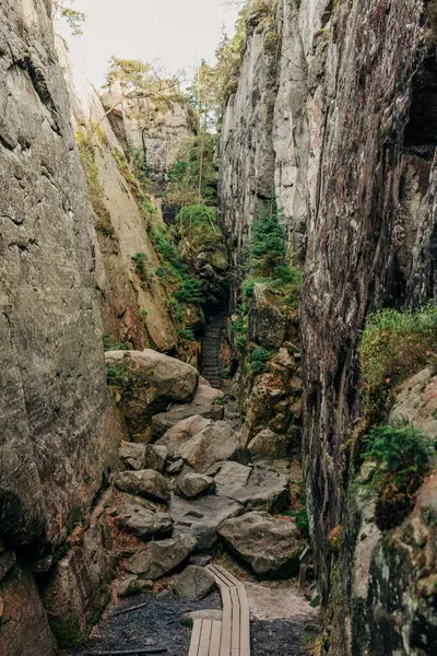 Stenen Kloof Bergen Aan Tsjechische Poolse Grens Stockfoto