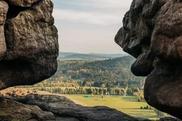 Paesaggio Della Repubblica Ceca Settentrionale Della Polonia Confine Con Montagne Fotografia Stock