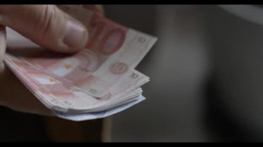 Yukarıdan bakıldığında, elinde avro banknotları sayan bir kadının videosu.