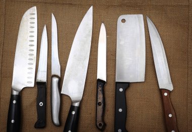 set of different kitchen knives