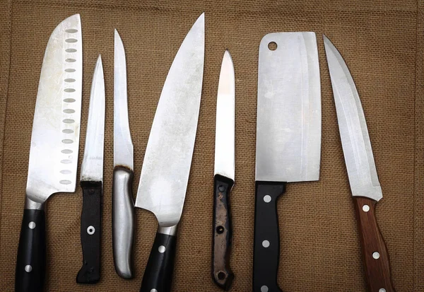 Set Different Kitchen Knives Royaltyfria Stockbilder