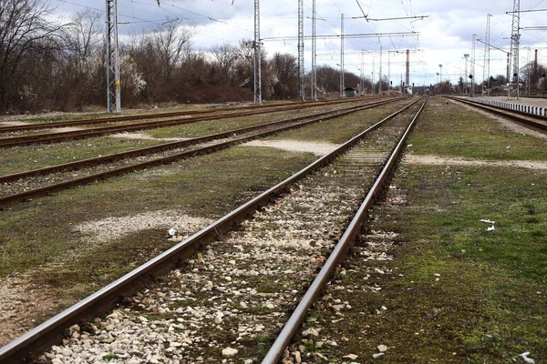 Σιδηροδρομική Γραμμή Στο Σταθμό — Φωτογραφία Αρχείου
