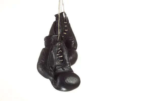 Black Boxing Gloves Hanging White Background — Stock Photo, Image