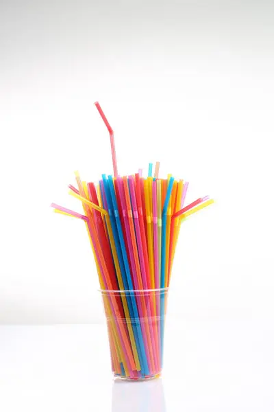 Colorful Plastic Straws Cup White Stock Photo