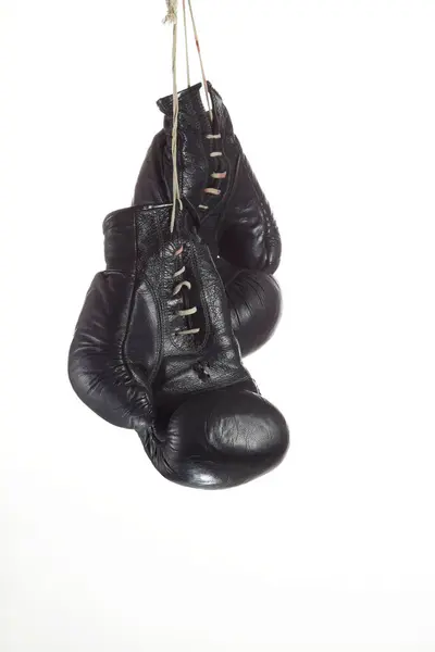 Black Boxing Gloves Hanging White Background — Stock Photo, Image