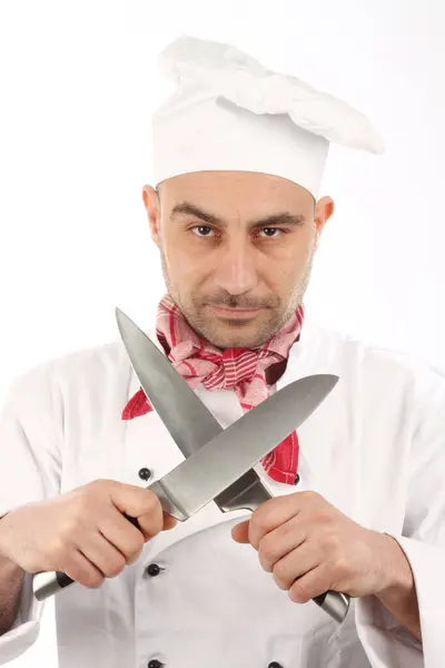 Porträt Einer Köchin Auf Weißem Hintergrund Stockfoto