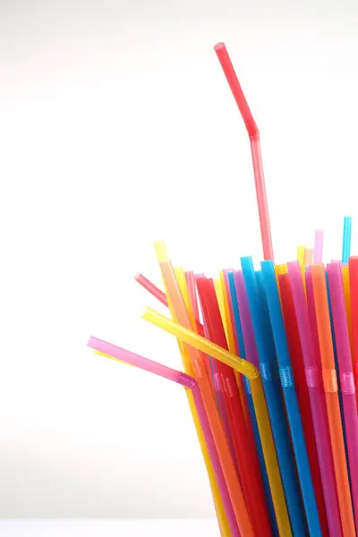 Colorful Plastic Straws Cup White Stock Picture