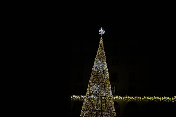 Belle Décoration Arbre Noël Dorée Sur Fond Noir Alicante Espagne — Photo