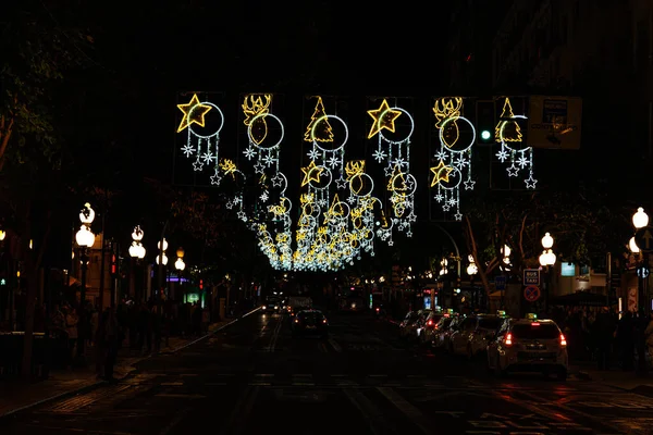 Belles Illuminations Noël Alicante Espagne Dans Les Rues Nuit — Photo