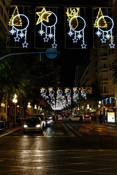 Belas Iluminações Natal Alicante Espanha Nas Ruas Noite — Fotografia de Stock
