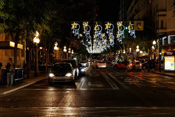 Bellas Iluminaciones Navideñas Alicante España Las Calles Por Noche —  Fotos de Stock