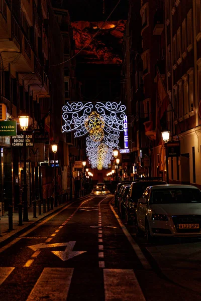 Krásné Vánoční Osvětlení Alicante Španělsko Ulicích Noci — Stock fotografie