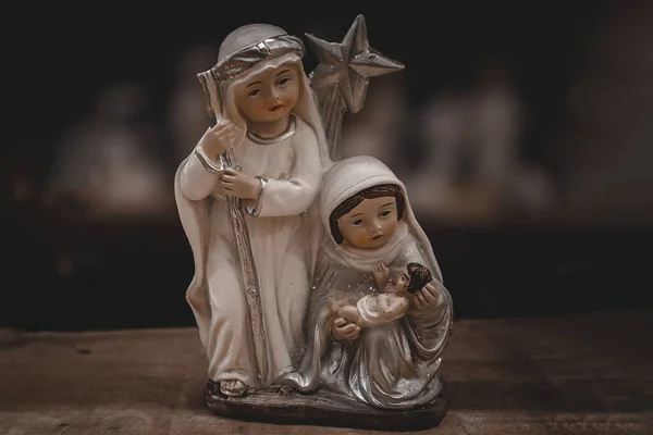 Krásné Keramické Figurky Matky Boží Josefa Ježíška Pro Scénu Zrození — Stock fotografie