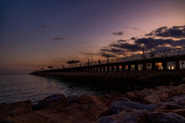beautiful sunset landscape of alicante spain with pier
