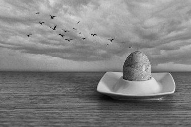 large colorful easter eggs on a stand decoration card