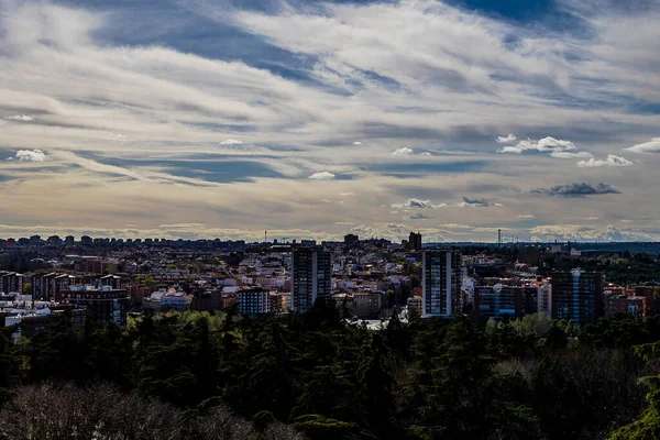Stort Panorama Över Staden Madrid Vår Solig Dag — Stockfoto
