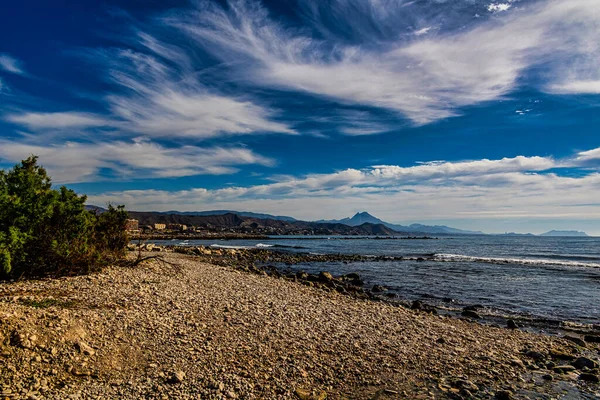 Costa Rochosa Mar Dia Ensolarado Quente Com Vegetação Caminho — Fotografia de Stock