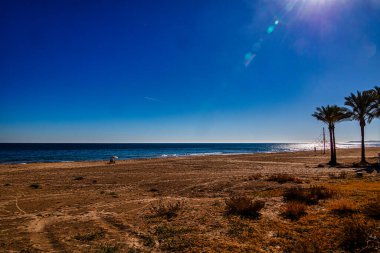 Güzel boş bir sahil, tek bir tatil manzarası var.