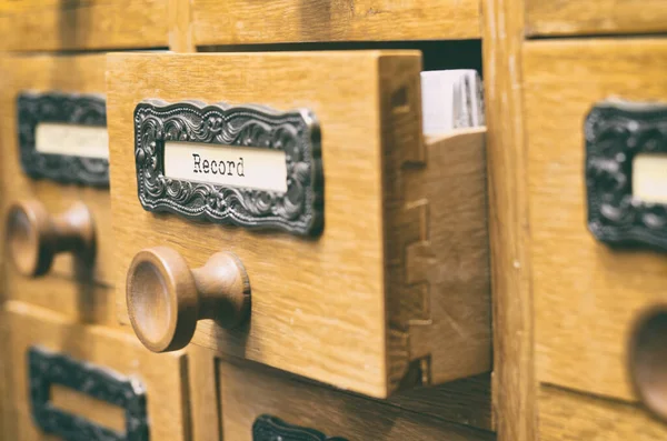 Archives Card Catalog Old Wooden File Catalog Box Index Database — стоковое фото