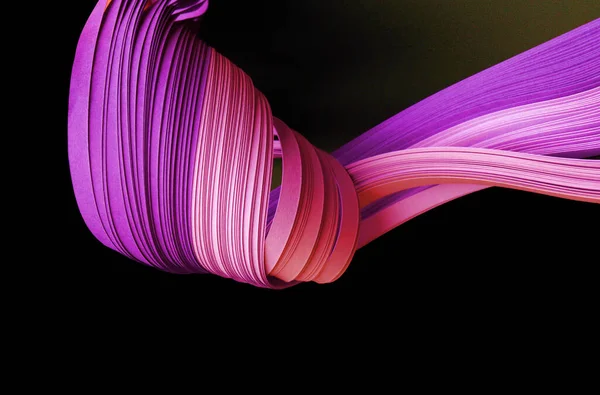 Color Neón Violeta Rosa Tira Papel Ondulado Sobre Negro Textura —  Fotos de Stock