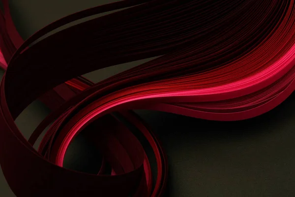 Roter Neonfarbener Streifen Wellenpapier Auf Schwarz Abstrakte Textur Kopierraum Hintergrund — Stockfoto