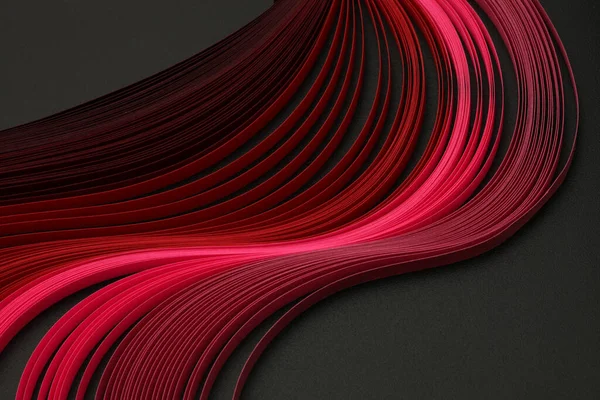 Roter Neonfarbener Streifen Wellenpapier Auf Schwarz Abstrakte Textur Kopierraum Hintergrund — Stockfoto