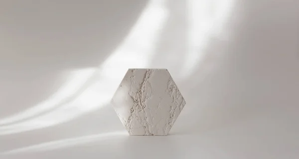 白い光と影の水平方向の長い背景に空の石膏石のプラットフォームの表彰台 最小空のディスプレイ製品プレゼンテーションシーン — ストック写真