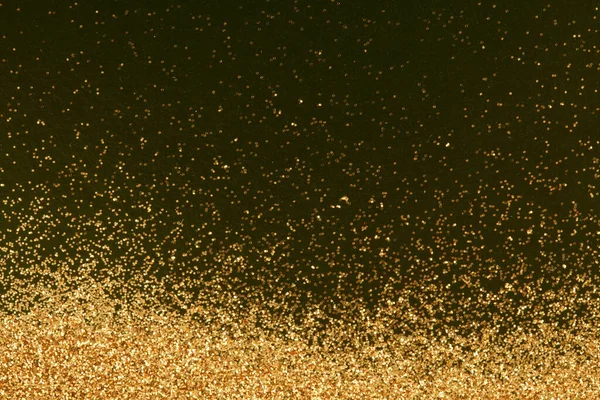 Gold Und Bronzeglitzerfarbe Konfetti Punkte Spritzen Auf Schwarz Abstraktes Glühen — Stockfoto